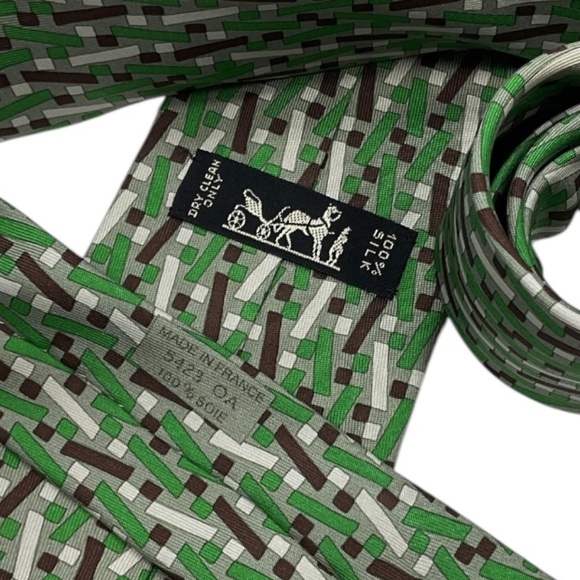 HERMÈS 5423 OA XL Green Monogram H Silk LUXURY Tie FRANCE - Picture 3 of 6